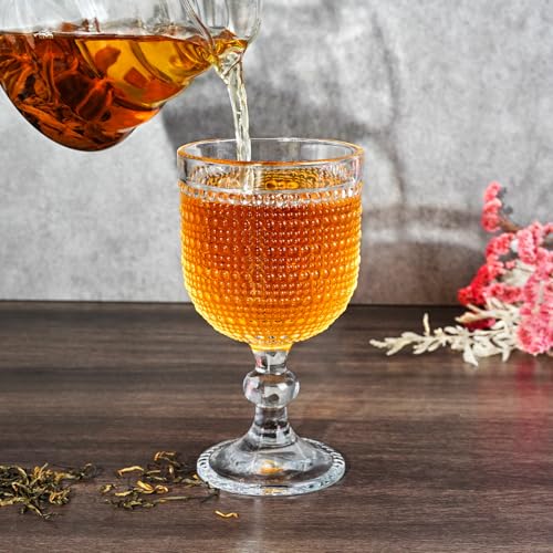 12 oz Clear Vintage Wine Glasses,Hobnail Drinking Glasses Set of 4,Embossed Goblet Glasses for Wedding,Party, Dinner,Bar