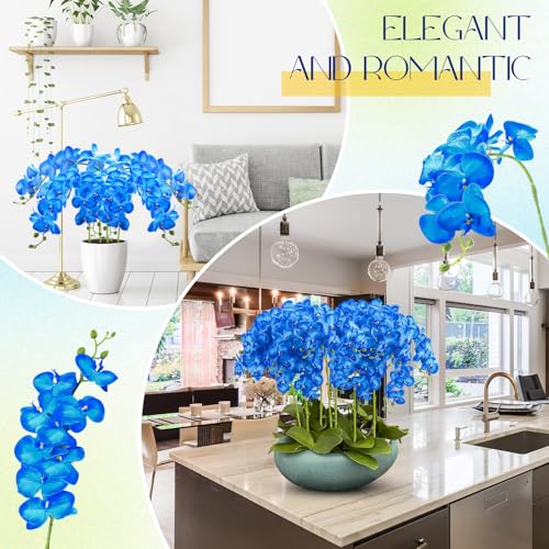 10 Pcs 36 Inch Blue Orchids Artificial Flowers Artificial Phalaenopsis Flowers Faux Orchid Stems Fake Flowers Arrangement for