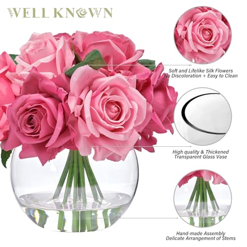 Artificial Flowers with Vase, Silk Rose Artificial Flowers Table Centerpieces with Faux Water for Home Decoration Fake Roses