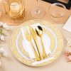 700PCS Gold Plastic Dinnerware Set for 100 Guests, Disposable Plates for Party, Include 100 Gold Dinner Plates, 100 Dessert