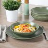 Queenslane 16 Piece Double Bowl Plates and Bowls Dinnerware Sets - Matte Green