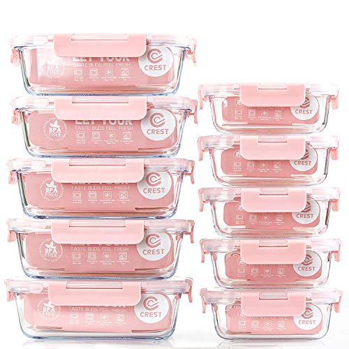 [10 Pack] Glass Meal Prep Containers, Food Storage Containers with Lids Airtight, Glass Lunch Boxes, Microwave, Oven, Freezer