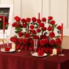 50pcs Red Roses in Bulk, Realistic Long Stem Fake Silk Roses Bouquet for Wedding Centerpiece Table Party Home Kitchen Decor
