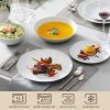 24-Piece Gourmet Porcelain Dinnerware Sets, Modern White Round Dish Set for 6 - Premium Serving Plates and Bowls Sets for