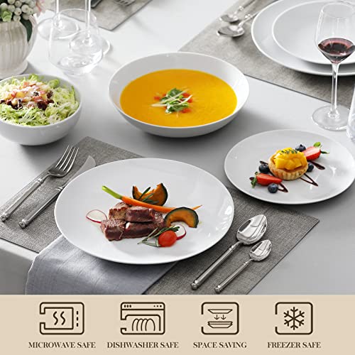 24-Piece Gourmet Porcelain Dinnerware Sets, Modern White Round Dish Set for 6 - Premium Serving Plates and Bowls Sets for
