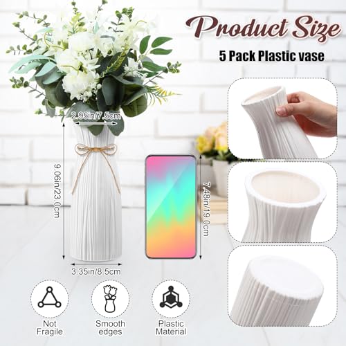 5 Sets Faux Flowers in Vase Fake Flowers with Vase Wedding Centerpiece for Table Faux Eucalyptus Leaves Floral Arrangements for