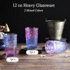 6pcs Vintage Drinking Glasses Set, 12 oz Glass Cups, Embossed Ribbed Glassware Drinking Glasses for Cocktail, Water, Juice,