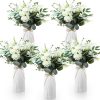 5 Sets Faux Flowers in Vase Fake Flowers with Vase Wedding Centerpiece for Table Faux Eucalyptus Leaves Floral Arrangements for