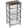 5-Layer Fruit Basket Kitchen Food Organizer and Rack, Stackable Storage Cart with Desktop, Pull-Out Hollow Metal Basket, Wheeled