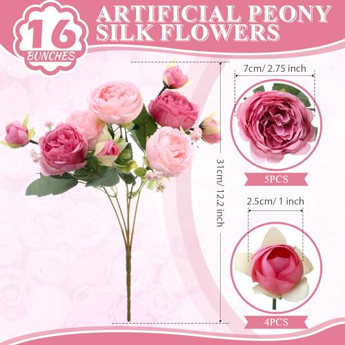16 Bundles Artificial Peonies Silk Peonies Faux Flower Bouquet Fake Peony Flower Arrangements Table Centerpieces for Vase