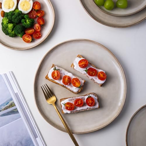 Ceramic Dinnerware Sets,Handmade Reactive Glaze Stoneware Plates and Bowls Sets,Highly Scratch Resistant | Dishwasher &