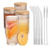 Drinking Glasses with Bamboo Lids and Glass Straw 4pcs Set,16oz Glass Tumbler Cups,Water Glasses,Iced Coffee Glasses,iced Tea