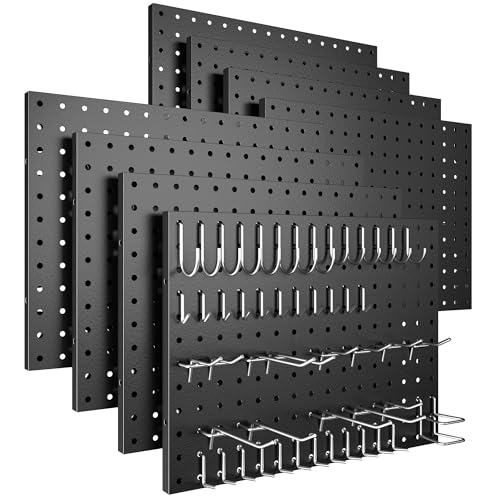 Peg Board, 8 Pack Metal Pegboard Panels White & Black Pegboards Wall Organizer with 50 Pcs Hooks, Peg Board for Walls Home,
