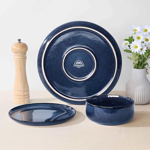 12 Pieces Dinnerware Set Stoneware Service for 4, Dinner Plates and Bowls Sets, Double Reactive Glaze Dishes Set for Kitchen,