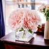 Artificial Peony Flowers Arrangements in Cube Glass Vase with Faux Water for Home Table Wedding Centerpiece Decor (Pink)