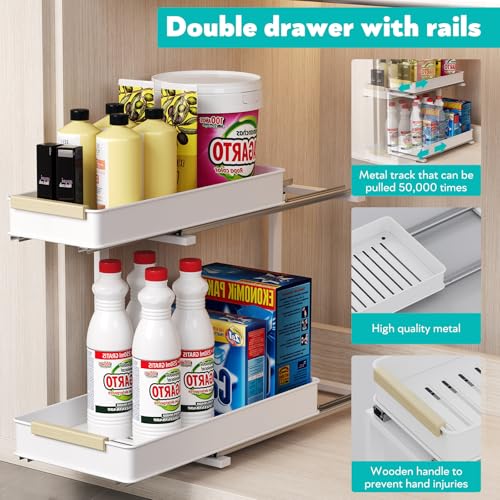 Under Sink Organizer 2 Pack - 2 Tiers Pull Out Cabinet Organizer for Kitchen or Bathroom, Slide Out Storage Shelf for Pantry,