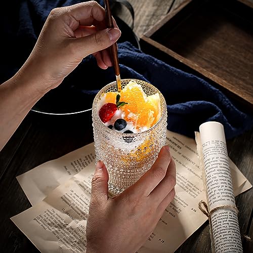 Consou Large Glasses Set of 6, 15 oz Hobnail Glassware Thick Glass Heavy Base