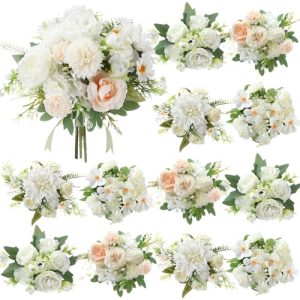 12 Bundles Artificial Peonies Flowers Artificial Silk Rose Faux Dahlia Fake Chamomile Hydrangea Bouquet Bulk for Vase Home