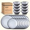 24-Piece Swirl Grey Melamine Plastic Dinnerware Sets for 8, Plates and Bowls Sets (Cool Grey)
