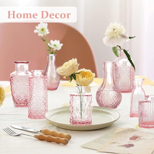 22 Pack Pink Flower Vase in Bulk,Mini Vintage Glass Bud Vases for Centerpieces,Wedding Decor,Party & Home Decaration,Mother's