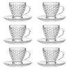 Glass Tea Cups and Saucers Set of 6 - Fish Scale Coffee Mugs - Teacups Set for Espresso Cappuccino Latte Tea - Dishwasher