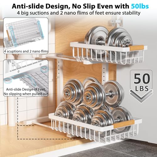 Under Sink Organizer 2 pack, 2 Tier Slide Out Under Sink Organizers And Storage, Height Adjustable Pull Out Cabinet Drawers,