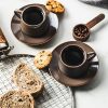 Espresso Cups 4 Oz, Porcelain Coffee Cups Set of 6 Espresso Cup with Saucers, Meatal Stand, and Stir Spoons, Brown Expresso