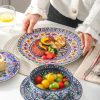 18 Pieces Kitchen Dinnerware Sets Service for 6, Bohemian Style Plates and Bowls Set, Ceramic Vintage Tableware Dishes Set,