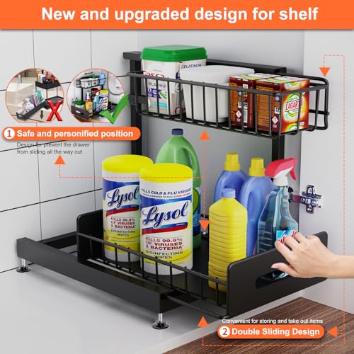 2 Pack Under Sink Organizers and Storage,Pull Out Cabinet Organizer,2-Tier Sliding Out Kitchen Basket Sink Shelf Cabinet