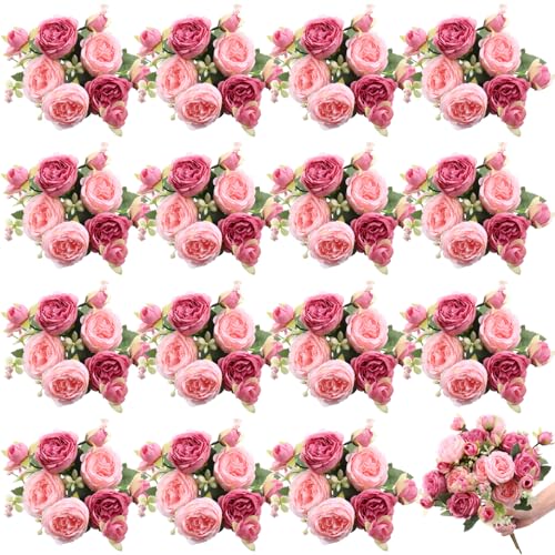 16 Bundles Artificial Peonies Silk Peonies Faux Flower Bouquet Fake Peony Flower Arrangements Table Centerpieces for Vase