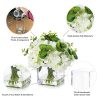 Silk Hydrangea Artificial Flowers with Vase, Mixed Fake White Hydrangea Flowers and Greenery in Faux Water Vase for Dining Table