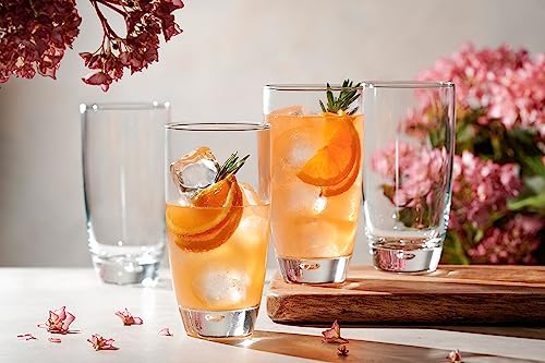 Highball Glasses Set Of 4, 16 Oz. Drinking Glasses, Unique Water Glass Cups For Juice, Cocktails, Soda, Heavy Bottom Tumbler