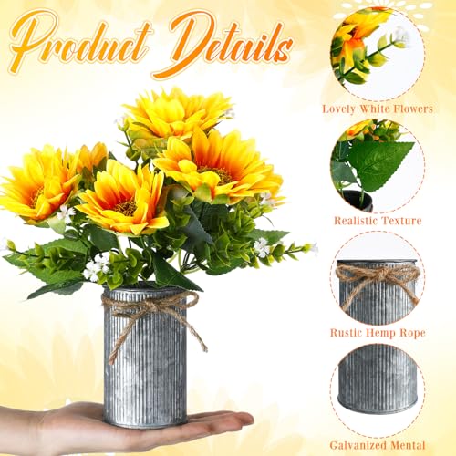 6 Sets Sunflowers Centerpieces for Tables Artificial Sunflower with Vase Rustic Faux Flower for Home Summer Spring Kitchen Decor