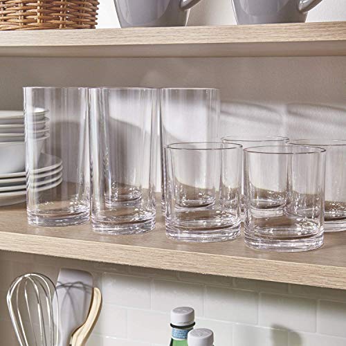 Classic Clear Plastic Reusable Drinking Glasses (Set of 8) 12oz Rocks & 16oz Water Cups | BPA-Free Tumblers, Made in USA |