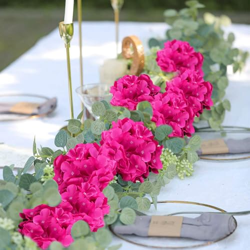 60 PCS Hot Pink Hydrangea Artificial Flowers Bulk (Not Squished) Realistic Fake Flowers Hydrangea Silk Flowers with Stems for