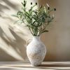 Vintage Ceramic Vase with Fake Olive Branches, Farmhouse White Vase with 2Pcs Faux Olive Plant Greenery for Home Bedroom Living