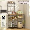 Bakers Rack with Power Outlet, Kitchen Microwave Stand with 10 S-shaped Hooks, 6-Tier Coffee Bar Station, Kitchen Storage Shelf