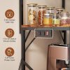 Kitchen Bakers Rack with Power Outlet, Small Coffee Bar Cart 4 Tiers, Microwave Stand Station with 8 S Hooks, Adjustable Shelf,