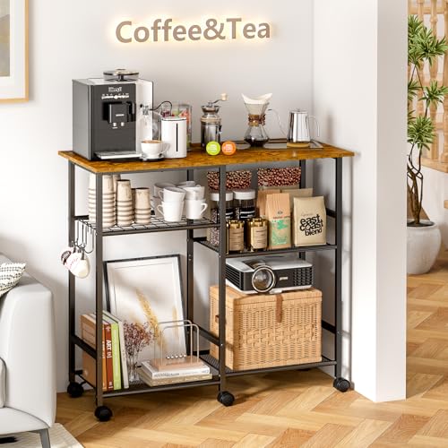 Kitchen Microwave Cart, Microwave Stand with Adjustable Shelf, Coffee Bar Stand Kitchen Baker's Rack with Wheels Rolling Storage