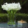 20 Pieces Real Touch Lilies Artificial Flowers with Vase, Faux Calla Lily Flowers Arrangement with Faux Water in Glass Vase for