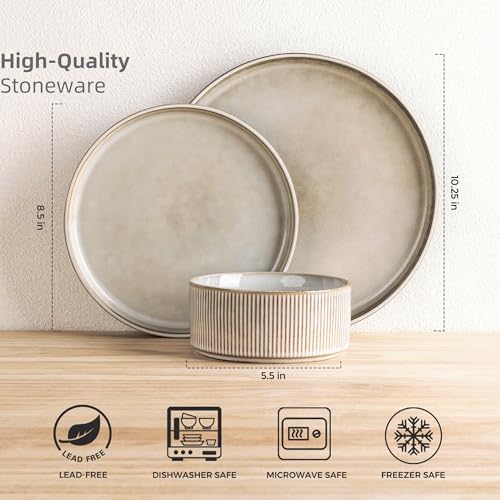 Stoneware Dinnerware Sets for 4,Round Reactive Glaze Ceramic Plates and Bowls Set,Highly Chip and Crack Resistant | Dishwasher &