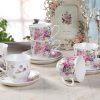 GY 12 PCS Tea Set - 7oz New Bone China tea Cups and Saucers with Pink Flower Pattern Porcelain Cups for Mocha Cappuccino Tea and