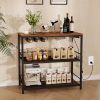 Kitchen Island with Power Outlet, Kitchen Storage Rack with 4 S Hooks, Microwave Stand with Wine Rack, 3-Tier Coffee Station,