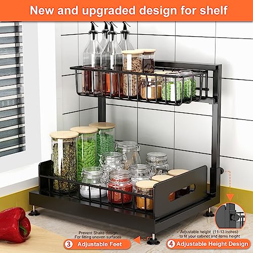 2 Pack Under Sink Organizers and Storage,Pull Out Cabinet Organizer,2-Tier Sliding Out Kitchen Basket Sink Shelf Cabinet
