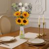 Fake Sunflowers with Hand-Painted Vase,16" Artificial Flowers in Small Ceramic Vase,Silk Flower Eucalyptus Bouquet Faux