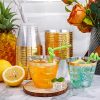 200 Pack Gold Plastic Cups, 9 Oz Elegant Clear Plastic Cups Gold Rimmed Disposable Wine Glasses Fancy Disposable Party Cups