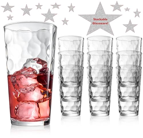 Highball Drinking Glasses Set of 10 Glass Cups by Home Essentials, 17 Oz. Glassware, for Water, Juice, Cocktails, Iced Tea