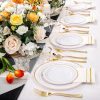 700PCS Gold Plastic Plates - Gold Disposable Dinnerware Set for 100 - Include 200 Dinner/Dessert Plates,300