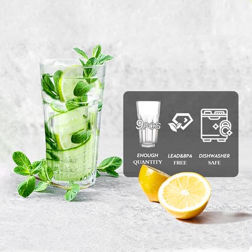 Highball Drinking Glasses Set of 9, Water Glasses 16 oz,Iced Tea Glasses for Water, Juice,