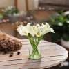 20 Pieces Artificial Real Touch Lilies Flower Arrangement in Glass Vase with Faux Water for Home Decoration (White)